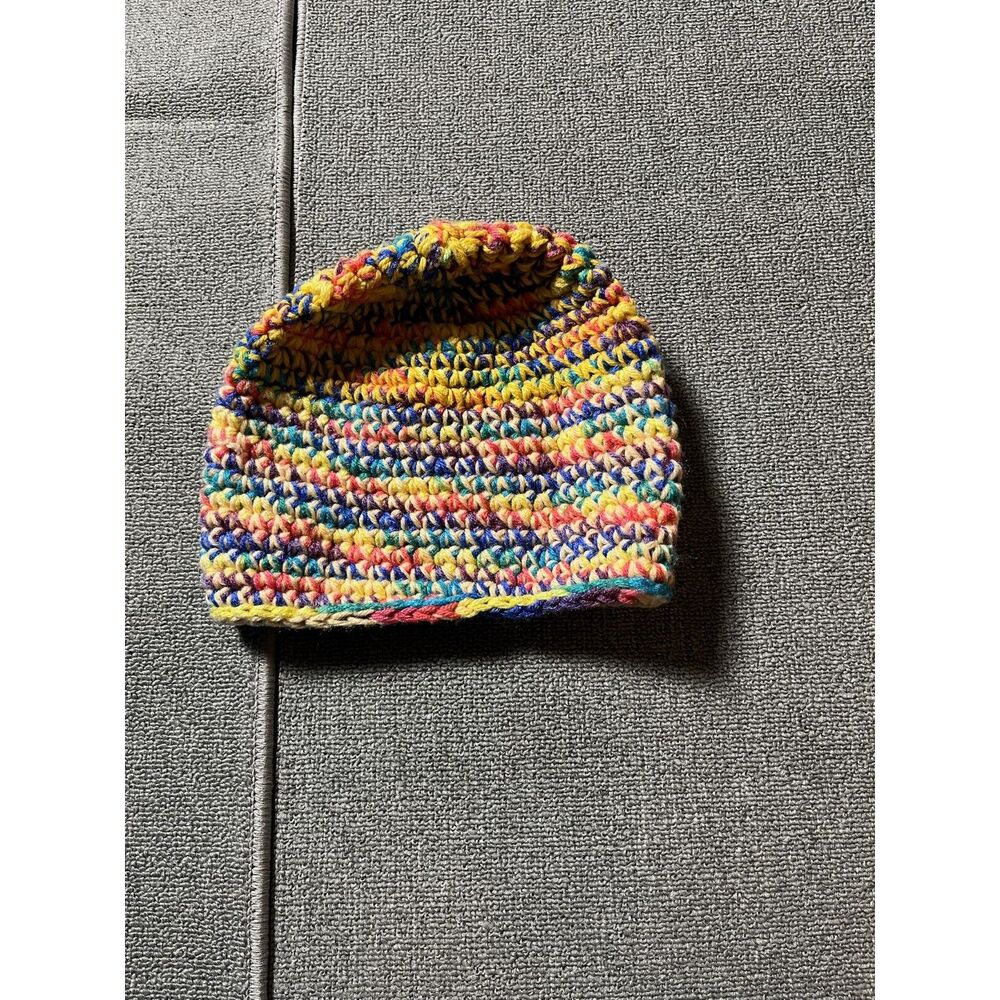 Handmade Crochet Beanie Hat Multicolor Rainbow Knit Winter Cap